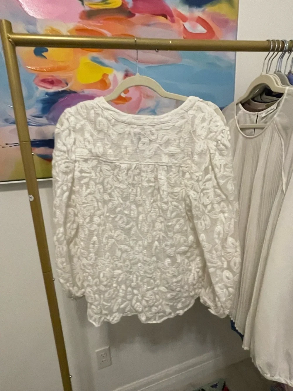 Chico's White Floral Long-Sleeve Dress Shirt Large date night wedding‎ dressy
